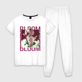 Женская пижама хлопок с принтом Bloom в Белгороде, 100% хлопок | брюки и футболка прямого кроя, без карманов, на брюках мягкая резинка на поясе и по низу штанин | colson baker | machine gun kelly | mgk | rap. рэп рок | колсон бэйкер | реп | репер | рэп