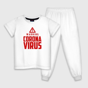 Детская пижама хлопок с принтом Warning Coronavirus в Белгороде, 100% хлопок |  брюки и футболка прямого кроя, без карманов, на брюках мягкая резинка на поясе и по низу штанин
 | 2019   ncov | coronavirus | covid | covid 19 | ncov | virus | арт | биологическая опасность | болезнь | вирус | знак | карантин | корона | коронавирус | короновирус | мем | мой руки | оставайся дома | пандемия | помой руки