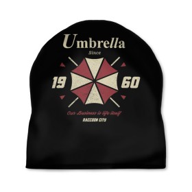 Шапка 3D с принтом Umbrella Corporation в Белгороде, 100% полиэстер | универсальный размер, печать по всей поверхности изделия | 2 | biohazard | claire | evil | horror | raccoon | resident | survival | t virus | t вирус | выживание | зла | кеннеди | клэр | леон | обитель | раккун | редфилд | скотт | ужас