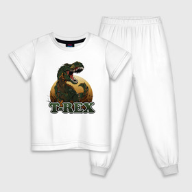 Детская пижама хлопок с принтом T-Rex в Белгороде, 100% хлопок |  брюки и футболка прямого кроя, без карманов, на брюках мягкая резинка на поясе и по низу штанин
 | Тематика изображения на принте: dino | dinosaurs | t rex | trex | вымирание | дино | динозавр | зубы | ледниковый | ледниковый период | мамонт | опасность | оскал | пасть | т рекс | ти рекс | тирекс | хвост | холод | чешуя