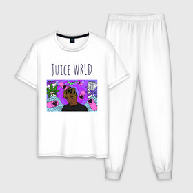 Мужская пижама хлопок с принтом Juice WRLD в Белгороде, 100% хлопок | брюки и футболка прямого кроя, без карманов, на брюках мягкая резинка на поясе и по низу штанин
 | 