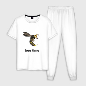 Мужская пижама хлопок с принтом Bee time в Белгороде, 100% хлопок | брюки и футболка прямого кроя, без карманов, на брюках мягкая резинка на поясе и по низу штанин
 | bee | bee time | sting | tranimals | wings | жало | оса | пчела | шершень
