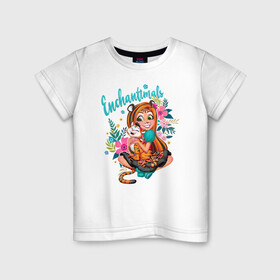 Детская футболка хлопок с принтом Тензи Тигра и Тигре в Белгороде, 100% хлопок | круглый вырез горловины, полуприлегающий силуэт, длина до линии бедер | enchantimals | детское | для девочек | зверюшки | игрушки | куклы | энчантималс
