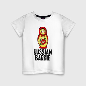 Детская футболка хлопок с принтом Russian barbie в Белгороде, 100% хлопок | круглый вырез горловины, полуприлегающий силуэт, длина до линии бедер | barbie | russian | russian barbie | барби | матрёшка | русская барби