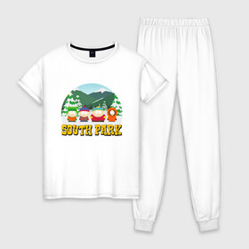 Женская пижама хлопок с принтом ЮЖНЫЙ ПАРК в Белгороде, 100% хлопок | брюки и футболка прямого кроя, без карманов, на брюках мягкая резинка на поясе и по низу штанин | kenny | south park | кенни | мультфильмы | южный парк