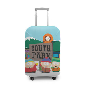 Чехол для чемодана 3D с принтом ЮЖНЫЙ ПАРК | SOUTH PARK (Z) в Белгороде, 86% полиэфир, 14% спандекс | двустороннее нанесение принта, прорези для ручек и колес | kenny | south park | кенни | мультфильмы | южный парк