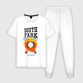 Мужская пижама хлопок с принтом South Park Кенни в Белгороде, 100% хлопок | брюки и футболка прямого кроя, без карманов, на брюках мягкая резинка на поясе и по низу штанин
 | south park | баттерс | кайл | кени | кеннет | кенни | мультик | саус парк | стэнли | эрик | южный парк