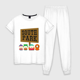 Женская пижама хлопок с принтом South Park в Белгороде, 100% хлопок | брюки и футболка прямого кроя, без карманов, на брюках мягкая резинка на поясе и по низу штанин | south park | американская культура | американский мультсериал | колорадо | пародия | саус парк | саут парк | черный юмор | четыре мальчика | шоу | южный парк
