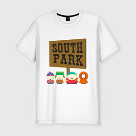 Мужская футболка хлопок Slim с принтом South Park в Белгороде, 92% хлопок, 8% лайкра | приталенный силуэт, круглый вырез ворота, длина до линии бедра, короткий рукав | south park | американская культура | американский мультсериал | колорадо | пародия | саус парк | саут парк | черный юмор | четыре мальчика | шоу | южный парк