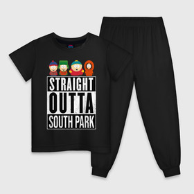 Детская пижама хлопок с принтом SOUTH PARK в Белгороде, 100% хлопок |  брюки и футболка прямого кроя, без карманов, на брюках мягкая резинка на поясе и по низу штанин
 | Тематика изображения на принте: animation | cartman | colorado | eric | gangsta | hip hop | kenny | n.w.a | san | south park | usa | жесть | кайл | картман | кенни | мультфильмы | шикарно | эрик | южный парк
