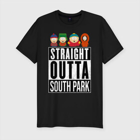 Мужская футболка хлопок Slim с принтом SOUTH PARK в Белгороде, 92% хлопок, 8% лайкра | приталенный силуэт, круглый вырез ворота, длина до линии бедра, короткий рукав | animation | cartman | colorado | eric | gangsta | hip hop | kenny | n.w.a | san | south park | usa | жесть | кайл | картман | кенни | мультфильмы | шикарно | эрик | южный парк