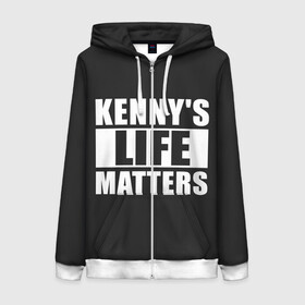 Женская толстовка 3D на молнии с принтом KENNYS LIFE MATTERS в Белгороде, 100% полиэстер | длина до линии бедра, манжеты и пояс оформлены мягкой тканевой резинкой, двухслойный капюшон со шнурком для регулировки, спереди молния, по бокам два кармана | cartman | kenny | park | south | southpark | картман | кенни | мульт | мультик | парк | персонаж | персонажи | сериал | южный