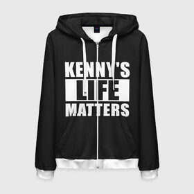 Мужская толстовка 3D на молнии с принтом KENNYS LIFE MATTERS в Белгороде, 100% полиэстер | длина до линии бедра, манжеты и пояс оформлены мягкой тканевой резинкой, двухслойный капюшон со шнурком для регулировки, спереди молния, по бокам два кармана | Тематика изображения на принте: cartman | kenny | park | south | southpark | картман | кенни | мульт | мультик | парк | персонаж | персонажи | сериал | южный