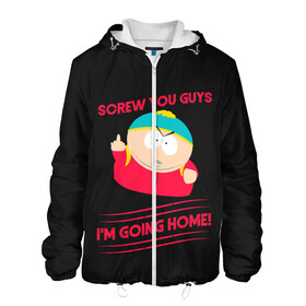 Мужская куртка 3D с принтом Cartman в Белгороде, ткань верха — 100% полиэстер, подклад — флис | прямой крой, подол и капюшон оформлены резинкой с фиксаторами, два кармана без застежек по бокам, один большой потайной карман на груди. Карман на груди застегивается на липучку | Тематика изображения на принте: cartman | kenny | park | south | southpark | картман | кенни | мульт | мультик | парк | персонаж | персонажи | сериал | южный