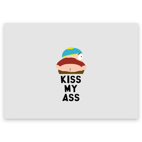 Поздравительная открытка с принтом Kiss My Ass в Белгороде, 100% бумага | плотность бумаги 280 г/м2, матовая, на обратной стороне линовка и место для марки
 | cartman | kenny | park | south | southpark | картман | кенни | мульт | мультик | парк | персонаж | персонажи | сериал | южный