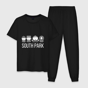 Мужская пижама хлопок с принтом South Park в Белгороде, 100% хлопок | брюки и футболка прямого кроя, без карманов, на брюках мягкая резинка на поясе и по низу штанин
 | cartman | kartman | kenny | park | south | брофловски | кайл | картинка | картман | кенни | маккормик | марш | парк | саус | сауспарк | стэн | стэнли | эрик | южный