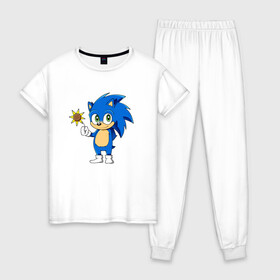 Женская пижама хлопок с принтом Baby Sonic в Белгороде, 100% хлопок | брюки и футболка прямого кроя, без карманов, на брюках мягкая резинка на поясе и по низу штанин | baby | sonic | ежик | соник