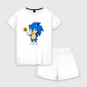 Женская пижама с шортиками хлопок с принтом Baby Sonic в Белгороде, 100% хлопок | футболка прямого кроя, шорты свободные с широкой мягкой резинкой | baby | sonic | ежик | соник