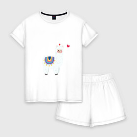 Женская пижама с шортиками хлопок с принтом Альпака-медсестра) в Белгороде, 100% хлопок | футболка прямого кроя, шорты свободные с широкой мягкой резинкой | альпака | лама | медсестра