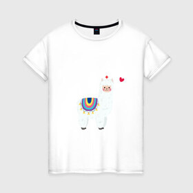 Женская футболка хлопок с принтом Альпака-медсестра) в Белгороде, 100% хлопок | прямой крой, круглый вырез горловины, длина до линии бедер, слегка спущенное плечо | альпака | лама | медсестра