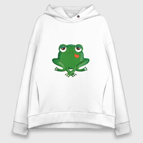 Женское худи Oversize хлопок с принтом Who let the frogs out? в Белгороде, френч-терри — 70% хлопок, 30% полиэстер. Мягкий теплый начес внутри —100% хлопок | боковые карманы, эластичные манжеты и нижняя кромка, капюшон на магнитной кнопке | жаба | лягушка