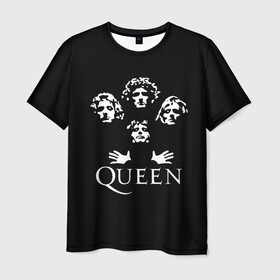 Мужская футболка 3D с принтом QUEEN (НА СПИНЕ) в Белгороде, 100% полиэфир | прямой крой, круглый вырез горловины, длина до линии бедер | queen | rock | we will rock you | брайан мэи | группа queen | группа квин | джон дикон | квин | королева | король | роджер тейлор | рок | фредди меркьюри