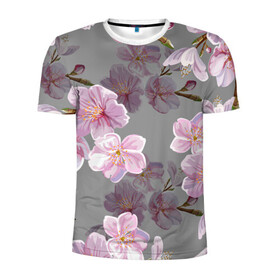 Мужская футболка 3D спортивная с принтом САКУРА в Белгороде, 100% полиэстер с улучшенными характеристиками | приталенный силуэт, круглая горловина, широкие плечи, сужается к линии бедра | chery | flowers | japan | sakura | вишня | растения | сакура | цветы | цветы сакуры | япония