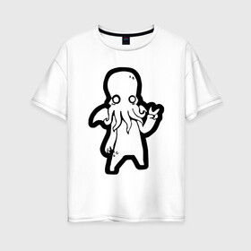 Женская футболка хлопок Oversize с принтом Ктулху в Белгороде, 100% хлопок | свободный крой, круглый ворот, спущенный рукав, длина до линии бедер
 | ктулху | лавкрафт | монстр | некрономикон | ужас | фэнтези | чудовище