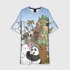 Детское платье 3D с принтом Вся правда о медведях. Селфи в Белгороде, 100% полиэстер | прямой силуэт, чуть расширенный к низу. Круглая горловина, на рукавах — воланы | grizzly | ice bear | panda | the three bare bears | vdzajul | we bare bears | белый | вся правда о медведях | гризли | панда | правда