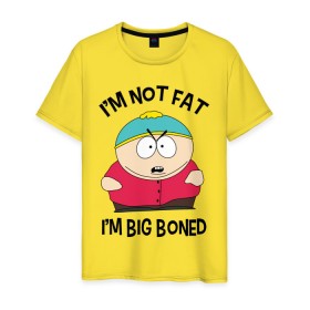 Мужская футболка хлопок с принтом Я не толстый в Белгороде, 100% хлопок | прямой крой, круглый вырез горловины, длина до линии бедер, слегка спущенное плечо. | Тематика изображения на принте: eric cartman | south park | эрик картман | южный парк | я не толстый у меня кость широкая