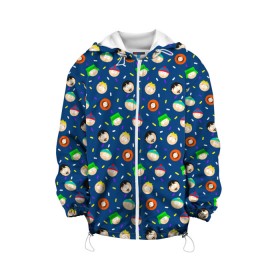 Детская куртка 3D с принтом South Park в Белгороде, 100% полиэстер | застежка — молния, подол и капюшон оформлены резинкой с фиксаторами, по бокам — два кармана без застежек, один потайной карман на груди, плотность верхнего слоя — 90 г/м2; плотность флисового подклада — 260 г/м2 | Тематика изображения на принте: butters | cartman | coon | eric | fracture but whole | kenny | kyle | south park | stan | stick of truth | кайл | картман | кенни | саус парк | стэн | южный парк