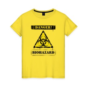 Женская футболка хлопок с принтом Biohazard в Белгороде, 100% хлопок | прямой крой, круглый вырез горловины, длина до линии бедер, слегка спущенное плечо | bio | biohazard | coronavirus | covid 19 | covid2019 | danger | epidemic | epidemy | hazard | pandemic | virus | биозаражение | вирус | заражение | коронавирус | опасность | пандемия | эпидемия