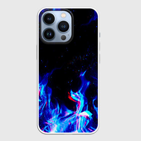 Чехол для iPhone 13 Pro с принтом СИНИЙ ОГОНЬ ГЛИТЧ | BLUE FIRE GLITCH в Белгороде,  |  | abstraction | fire | flame | geometry | hexagon | neon | paints | stripes | texture | triangle | абстракция | брызги | геометрия | краски | неон | неоновый | огонь | соты | текстура