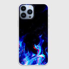 Чехол для iPhone 13 Pro Max с принтом СИНИЙ ОГОНЬ ГЛИТЧ | BLUE FIRE GLITCH в Белгороде,  |  | abstraction | fire | flame | geometry | hexagon | neon | paints | stripes | texture | triangle | абстракция | брызги | геометрия | краски | неон | неоновый | огонь | соты | текстура