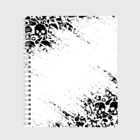 Тетрадь с принтом БЕЛЫЕ ЧЕРЕПА в Белгороде, 100% бумага | 48 листов, плотность листов — 60 г/м2, плотность картонной обложки — 250 г/м2. Листы скреплены сбоку удобной пружинной спиралью. Уголки страниц и обложки скругленные. Цвет линий — светло-серый
 | abstraction | bones | geometry | hexagon | neon | paints | skull | stripes | texture | triangle | абстракция | брызги | геометрия | краски | неон | неоновый | соты | текстура | черепа
