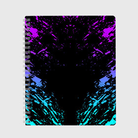 Тетрадь с принтом НЕОНОВЫЕ БРЫЗГИ в Белгороде, 100% бумага | 48 листов, плотность листов — 60 г/м2, плотность картонной обложки — 250 г/м2. Листы скреплены сбоку удобной пружинной спиралью. Уголки страниц и обложки скругленные. Цвет линий — светло-серый
 | abstraction | geometry | hexagon | neon | paints | stripes | texture | triangle | абстракция | брызги | геометрия | краски | неон | неоновый | соты | текстура