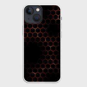 Чехол для iPhone 13 mini с принтом ОГНЕННЫЕ СОТЫ | FIRE COMBS в Белгороде,  |  | abstraction | geometry | hexagon | neon | paints | stripes | texture | triangle | абстракция | брызги | геометрия | краски | неон | неоновый | соты | текстура