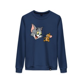 Женский свитшот хлопок с принтом Tom&Jerry в Белгороде, 100% хлопок | прямой крой, круглый вырез, на манжетах и по низу широкая трикотажная резинка  | spike | tom  jerry | tom and jerry | tomjerry | tuffy | vdgerir | мамочка два тапочка | том и джери | том и джерри