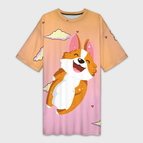 Платье-футболка 3D с принтом Милый корги в Белгороде,  |  | corgi | корги | маленькая собачка | милый | милый корги | рыжая | рыжая собачка | собака | собачка | такси