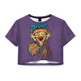 Женская футболка Crop-top 3D с принтом Pizza Ghost ! в Белгороде, 100% полиэстер | круглая горловина, длина футболки до линии талии, рукава с отворотами | ruh roh | scooby doo | vdosadir | пицца | скуберт фон дуенхеймер | скуби ду | уильям ханна