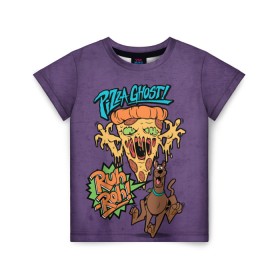 Детская футболка 3D с принтом Pizza Ghost ! в Белгороде, 100% гипоаллергенный полиэфир | прямой крой, круглый вырез горловины, длина до линии бедер, чуть спущенное плечо, ткань немного тянется | ruh roh | scooby doo | vdosadir | пицца | скуберт фон дуенхеймер | скуби ду | уильям ханна