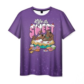 Мужская футболка 3D с принтом Life is Sweet в Белгороде, 100% полиэфир | прямой крой, круглый вырез горловины, длина до линии бедер | scooby doo | vdosadir | скуберт фон дуенхеймер | скуби ду | сладости | уильям ханна