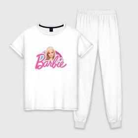 Женская пижама хлопок с принтом Barbie в Белгороде, 100% хлопок | брюки и футболка прямого кроя, без карманов, на брюках мягкая резинка на поясе и по низу штанин | 