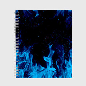 Тетрадь с принтом СИНИЙ ОГОНЬ в Белгороде, 100% бумага | 48 листов, плотность листов — 60 г/м2, плотность картонной обложки — 250 г/м2. Листы скреплены сбоку удобной пружинной спиралью. Уголки страниц и обложки скругленные. Цвет линий — светло-серый
 | abstraction | blue fire | bones | fire | geometry | hexagon | neon | paints | skull | stripes | texture | triangle | абстракция | брызги | геометрия | краски | неон | неоновый | огонь | соты | текстура | черепа