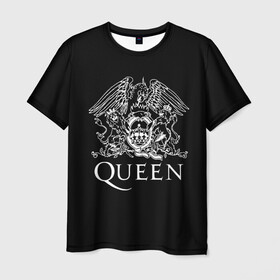 Мужская футболка 3D с принтом QUEEN в Белгороде, 100% полиэфир | прямой крой, круглый вырез горловины, длина до линии бедер | queen | rock | we will rock you | брайан мэи | группа queen | группа квин | джон дикон | квин | королева | король | роджер тейлор | рок | фредди меркьюри
