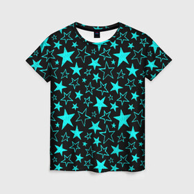 Женская футболка 3D с принтом Звёздочки в Белгороде, 100% полиэфир ( синтетическое хлопкоподобное полотно) | прямой крой, круглый вырез горловины, длина до линии бедер | converse | star | stars | без принта | без рисунка | без шва | бесшовная | голубая | детская | звездочки | звезды | конверс | маска | маска без рисунка | модная | текстуры | тренд | тренды