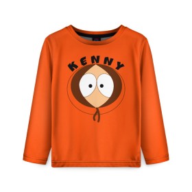 Детский лонгслив 3D с принтом KENNY в Белгороде, 100% полиэстер | длинные рукава, круглый вырез горловины, полуприлегающий силуэт
 | Тематика изображения на принте: south park | sp | батерс | баттерс | гарисон | кайл  брофловски | картман | кеннет | кенни | комбинезон | куртка | макки | маккормик | марш | мистер | мультфильм | оранжевая | полот | ренди | саус парк