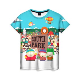 Женская футболка 3D с принтом South Park в Белгороде, 100% полиэфир ( синтетическое хлопкоподобное полотно) | прямой крой, круглый вырез горловины, длина до линии бедер | Тематика изображения на принте: south park | sp | батерс | баттерс | гарисон | енот | кайл  брофловски | картман | кеннет | кенни | маки | макки | маккормик | марш | мистер | мистереон | мультфильм | полотенчик | ренди | саус парк | сауспарк