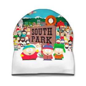 Шапка 3D с принтом South Park в Белгороде, 100% полиэстер | универсальный размер, печать по всей поверхности изделия | south park | sp | батерс | баттерс | гарисон | енот | кайл  брофловски | картман | кеннет | кенни | маки | макки | маккормик | марш | мистер | мистереон | мультфильм | полотенчик | ренди | саус парк | сауспарк