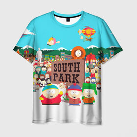 Мужская футболка 3D с принтом South Park в Белгороде, 100% полиэфир | прямой крой, круглый вырез горловины, длина до линии бедер | south park | sp | батерс | баттерс | гарисон | енот | кайл  брофловски | картман | кеннет | кенни | маки | макки | маккормик | марш | мистер | мистереон | мультфильм | полотенчик | ренди | саус парк | сауспарк